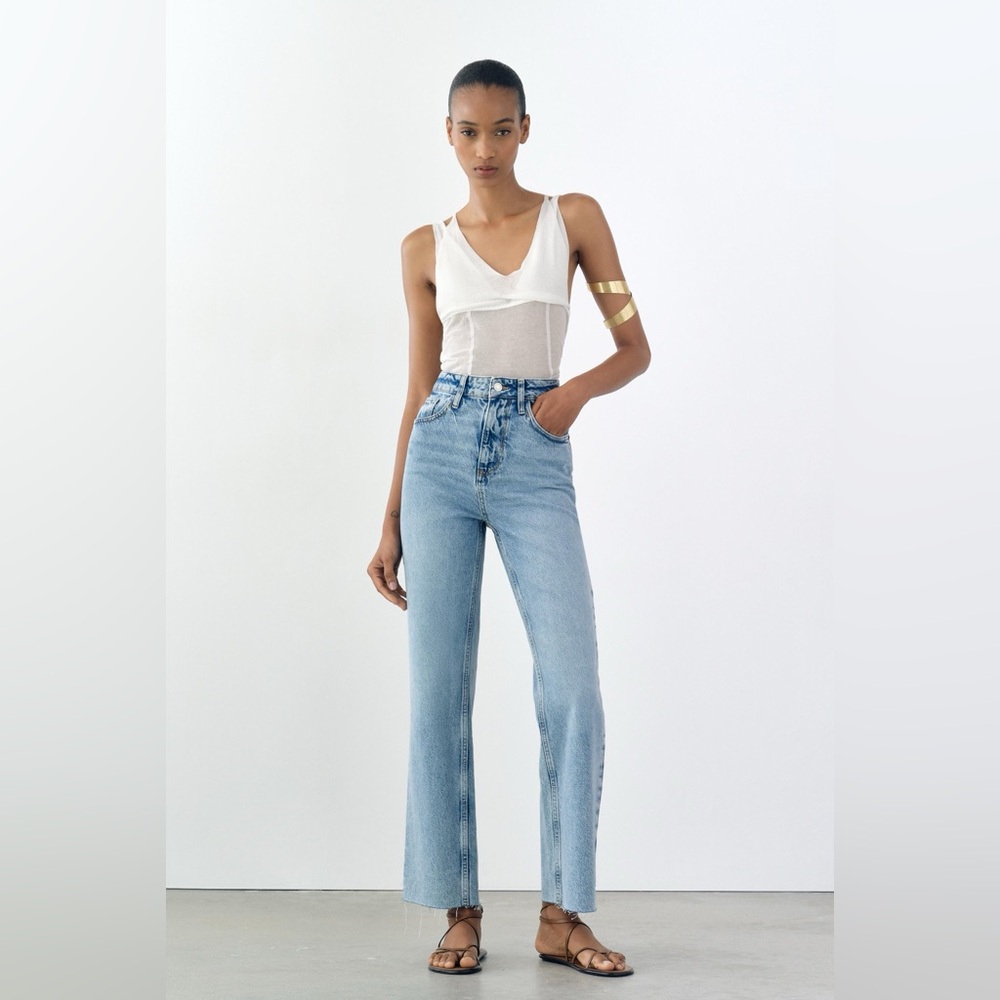 Zara high rise straight wide leg jeans